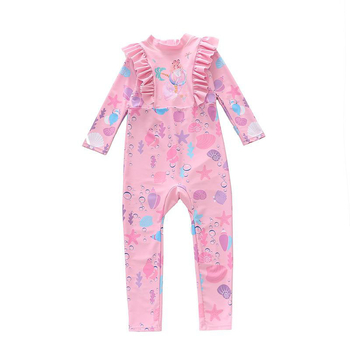 Μαγιό ολόσωμο για κορίτσια με βολάν, μακριά μανίκια, μακριά παντελόνια, προστασία από τον ήλιο, παραλιακό σχέδιο