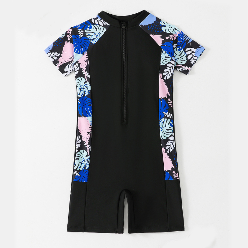 Dievčenské jednorazové plavky, krátky rukáv, zips, s vysokou elasticitou, vonkajší materiál nylon, 82% polyester, podšívka polyester so 18% spandex, vhodné na plávanie a brodenie, štýl briefs