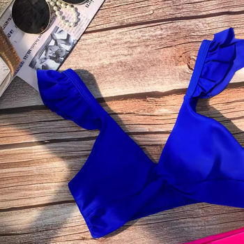 Pillangóujjas bikini felső, egyszínű, V-nyakú, hát nélküli