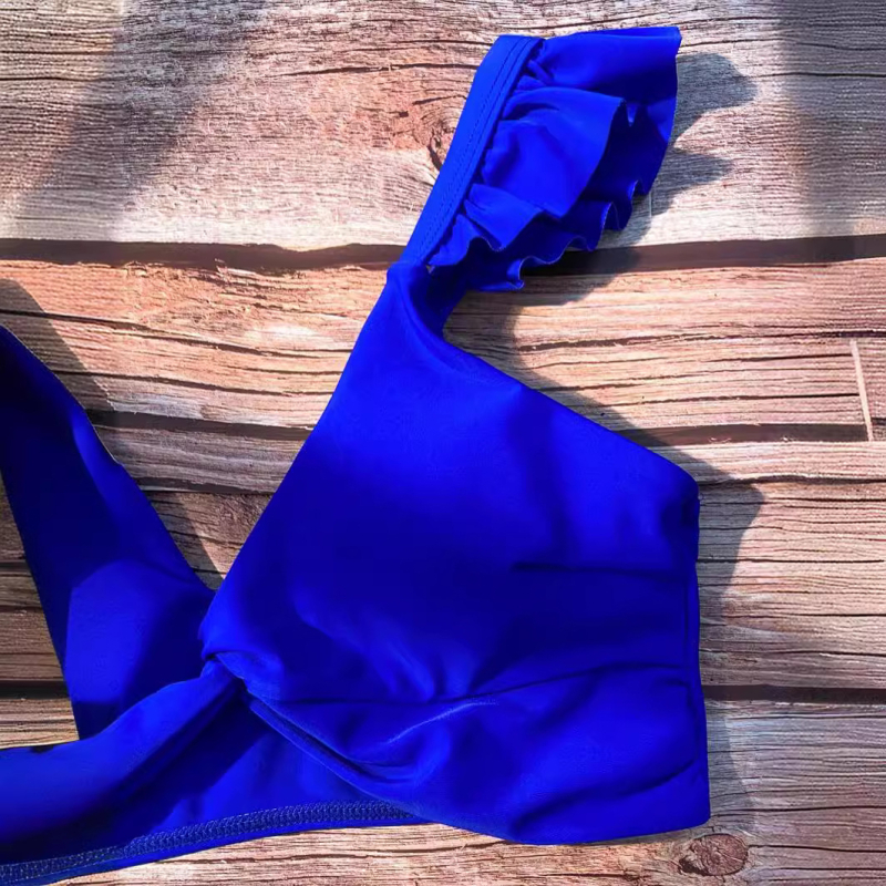 Pillangóujjas bikini felső, egyszínű, V-nyakú, hát nélküli