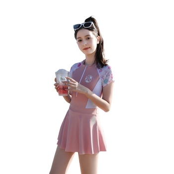 Παιδικό ολόσωμο μαγιό με φούστα για κορίτσια ηλικίας 6–18 ετών; 82% νάιλον, επένδυση πολυεστέρα 80%; στυλ: κορεάτικο, μονόχρωμο, υψηλή ελαστικότητα