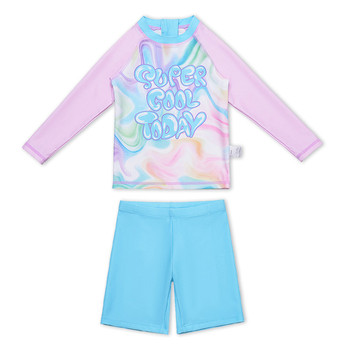 Παιδικό μαγιό δύο τεμαχίων με μακριά μανίκια, UV προστασία, καρτούν σχέδιο, πολυεστέρας με επένδυση σπάντεξ, για ηλικίες 3-12 ετών