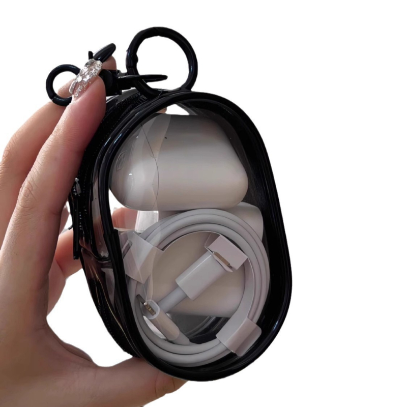 PVC hengeralakú adatkábelt és fülhallgatót tároló, hordozható, átlátszó, autóhoz szerelhető