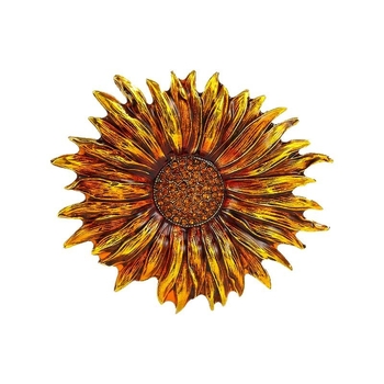 Καρφίτσα ηλίανθού από κράμα, βιντάζ εμάλ, διαμαντοστολισμένη καρφίτσα λουλουδιού