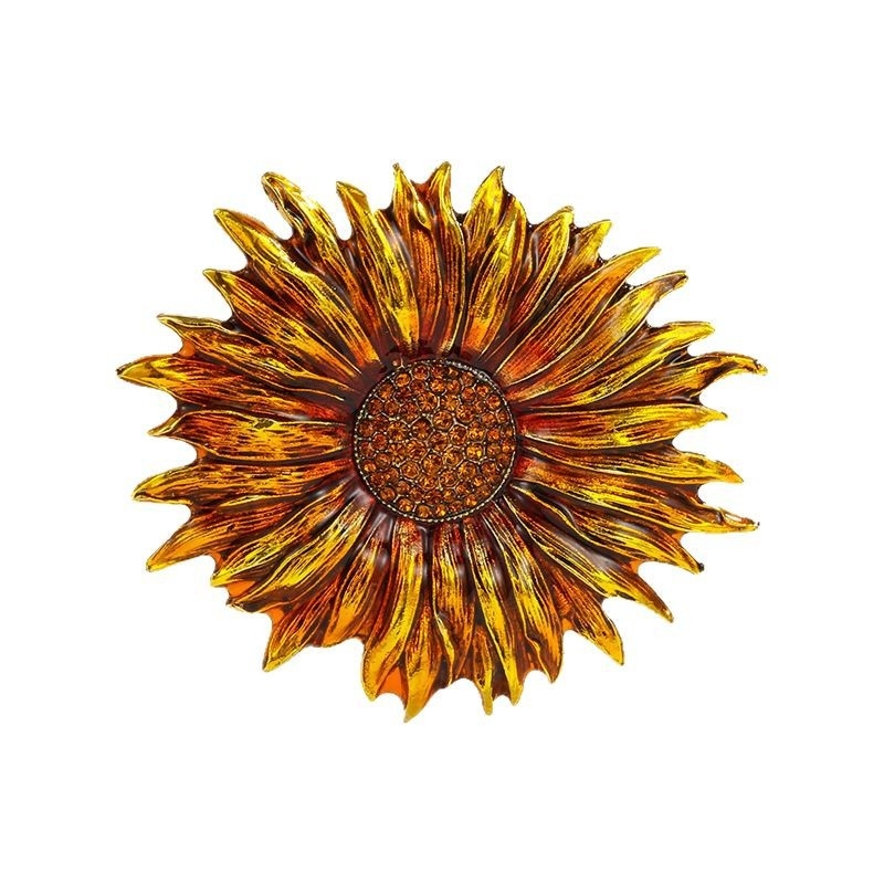 Ötvözetből készült napraforgó kitűző, vintage stílusú zománc, gyémánt díszítés