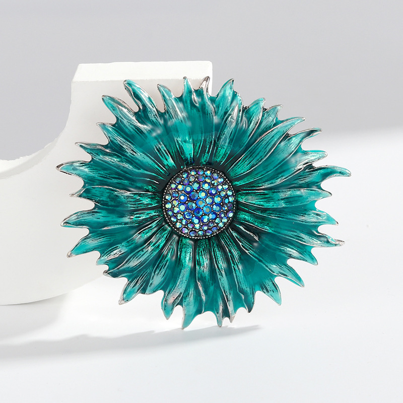 Ötvözetből készült napraforgó kitűző, vintage stílusú zománc, gyémánt díszítés