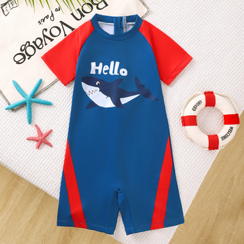 Üheosaline lastele ujumistrikoo lühikeste kätega, sobib 3–8-aastastele (kõrgus 100–140 cm), 82% polüester, 18% elastaan, tõmblukuga kinnitamine