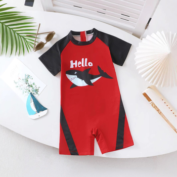 Μονόσωμο παιδικό μαγιό με κοντά μανίκια, για παιδιά 3–8 ετών (ύψος 100–140 cm), 82% πολυεστέρας, 18% σπάντεξ, κλείσιμο με φερμουάρ