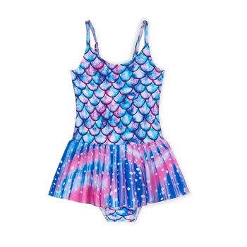 Μαγιό κοριτσιών ολόσωμο με φούστα και τιράντες, στυλ γοργόνας — Υλικό: νάιλον; Πολυεστέρας 85%