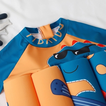 Παιδικό ολόσωμο μαγιό με πλωτικότητα, κοντά μανίκια, χαριτωμένος καρτούν σχεδιασμός, για ηλικίες 2-10 ετών, 80% πολυεστέρας