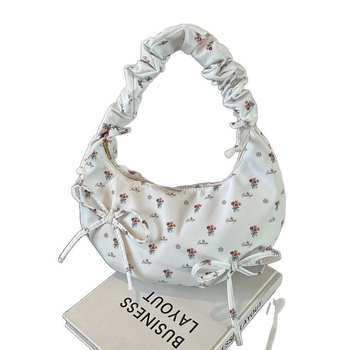 Női vászon táska masnival — dumpling alak, Oxford anyag, cipzáras zárás, poliészter bélés, mobiltelefon rekesz, tavasz 2025