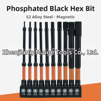 Комплект от 10 метрични шестогранни битове, фосфатирано покритие, S2 сплав, удароустойчиви, тънък профил