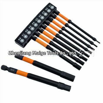 Комплект от 10 метрични шестогранни битове, фосфатирано покритие, S2 сплав, удароустойчиви, тънък профил