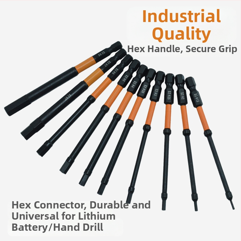 Комплект от 10 метрични шестогранни битове, фосфатирано покритие, S2 сплав, удароустойчиви, тънък профил