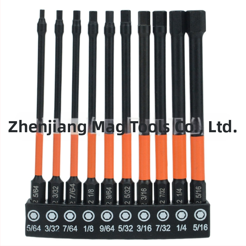 Комплект от 10 метрични шестогранни битове, фосфатирано покритие, S2 сплав, удароустойчиви, тънък профил