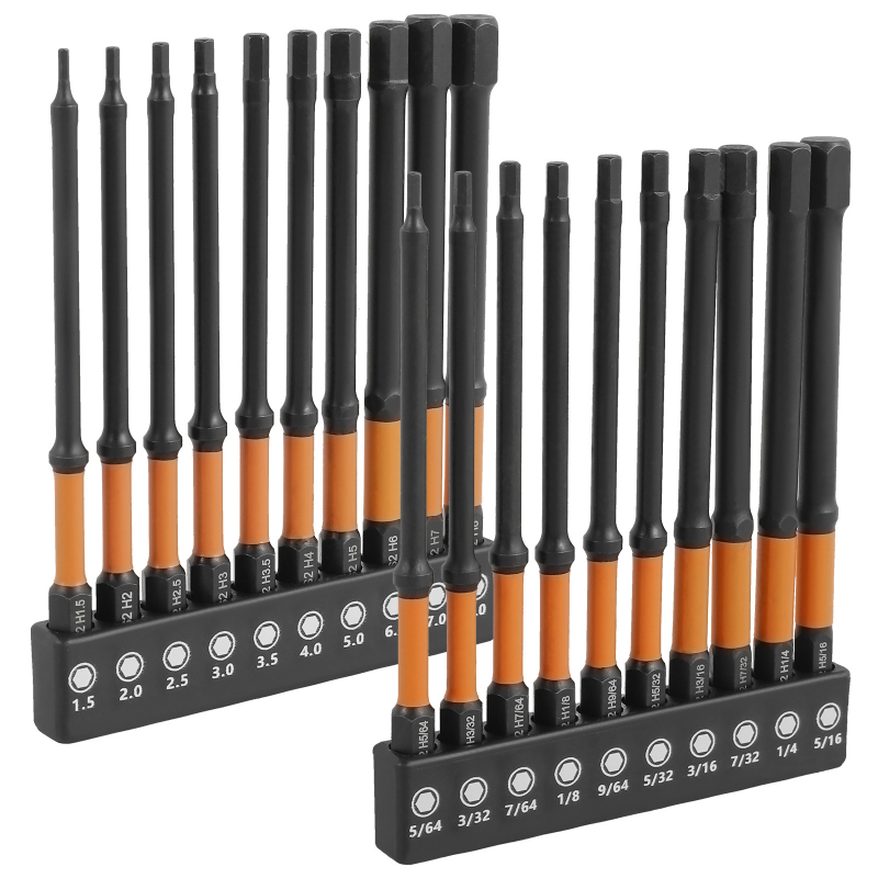 Комплект от 10 метрични шестогранни битове, фосфатирано покритие, S2 сплав, удароустойчиви, тънък профил