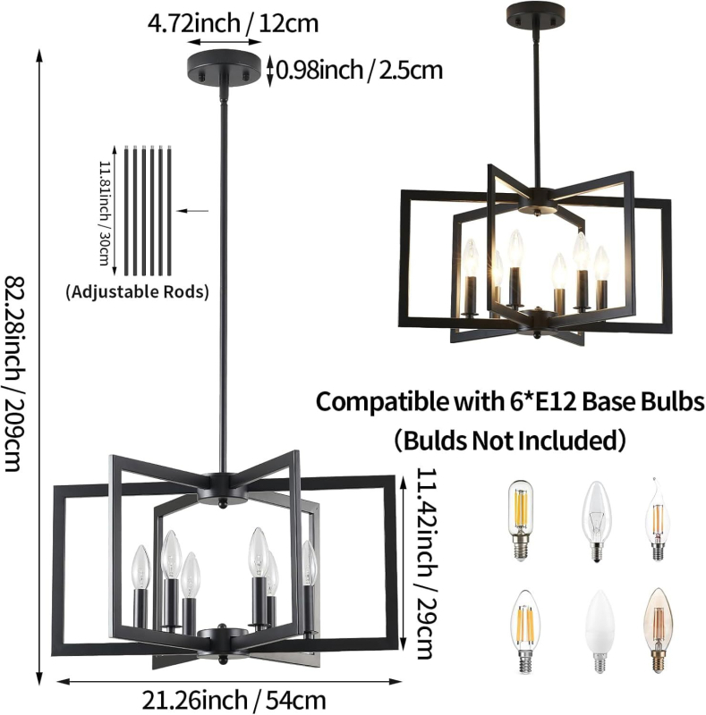 Люстра с разклонена конструкция, LED осветление, корпус от желязо, напрежение 110V, обхват 10–15㎡, многоглавна, произход Zhongshan, подходяща за хол и ресторант, марка Baowo