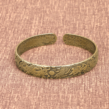 Ορείχαλκινο βραχιόλι με Δράκο και Φοίνιξ, ανοιχτό σχέδιο, κινεζικού στυλ, λεπτομερείς χαράξεις