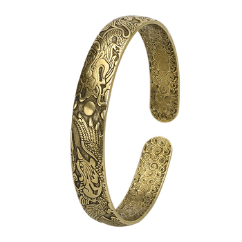 Ορείχαλκινο βραχιόλι με Δράκο και Φοίνιξ, ανοιχτό σχέδιο, κινεζικού στυλ, λεπτομερείς χαράξεις