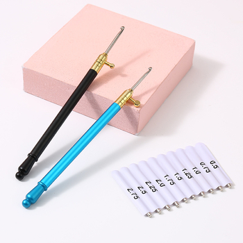 Кука за дантела с метална дръжка и сменяеми върхове, компактна ръчна кукa за плетене на дантели