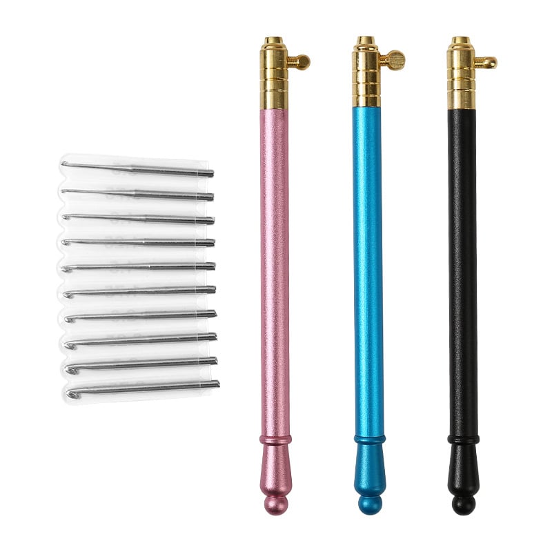 Кука за дантела с метална дръжка и сменяеми върхове, компактна ръчна кукa за плетене на дантели