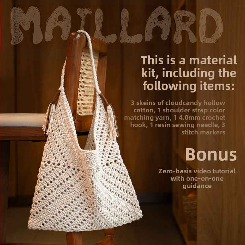 Triugalio formos maišelio medžiagų rinkinys su tuščiavidure medvilnine siūle, rankų austas maišelis