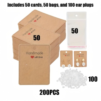 Κάρτα επίδειξης συσκευασίας σκουλαρικιών • χαρτόνι kraft • για κοσμήματα • περιλαμβάνει 50 πίσω κάρτες + 50 διαφανείς σακούλες; 100 πίσω κάρτες + 100 διαφανείς σακούλες