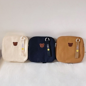 Σχολική τσάντα νηπιαγωγείου με γλυκό κέντημα αρκούδας, ελαφριά από καμβά, ζωϊκό μοτίβο, καθημερινή χρήση