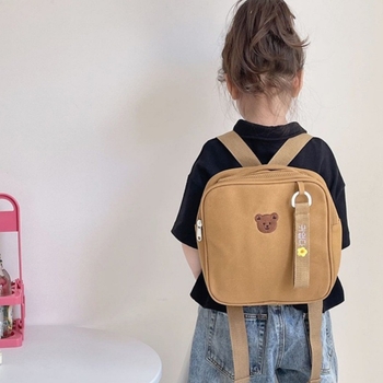 Σχολική τσάντα νηπιαγωγείου με γλυκό κέντημα αρκούδας, ελαφριά από καμβά, ζωϊκό μοτίβο, καθημερινή χρήση