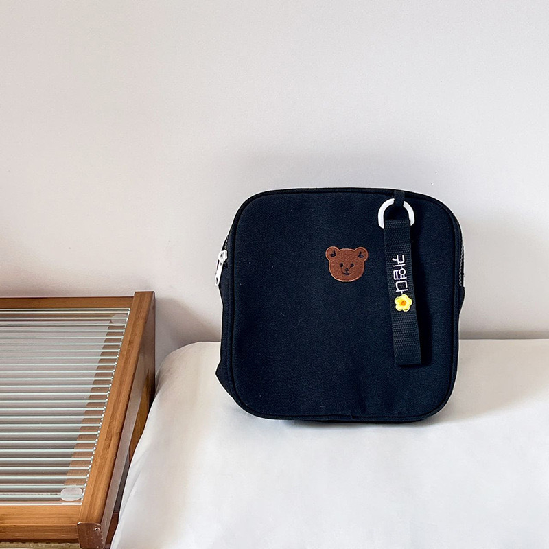 Детска раничка за детска градина със сладък бродиран мече, лека и компактна, платно, животински мотив, за ежедневна употреба