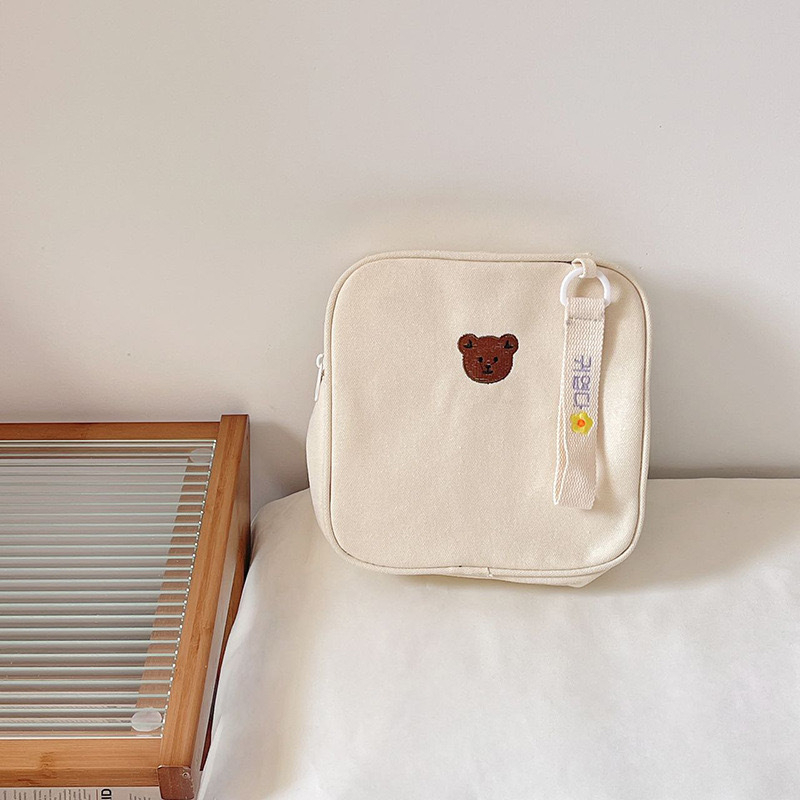 Детска раничка за детска градина със сладък бродиран мече, лека и компактна, платно, животински мотив, за ежедневна употреба