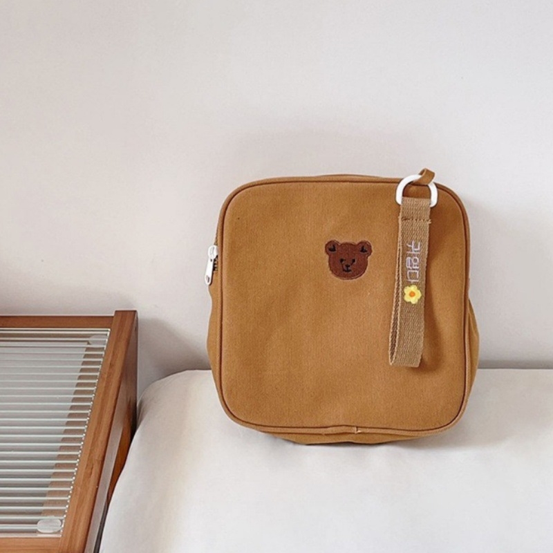 Детска раничка за детска градина със сладък бродиран мече, лека и компактна, платно, животински мотив, за ежедневна употреба