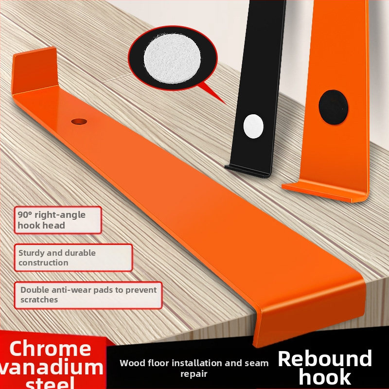 Medinių grindų montavimo įrankių rinkinys: atgalinio traukimo kabliukas, įtrūkimų remontui skirtas įrankis, pagalbinė diegimo priemonė, beldimo blokas