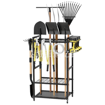 Κινούμενο μεταλλικό ράφι εργαλείων κήπου, βάση δαπέδου, τρία επίπεδα, για αποθήκευση σε ανθοστάσιο