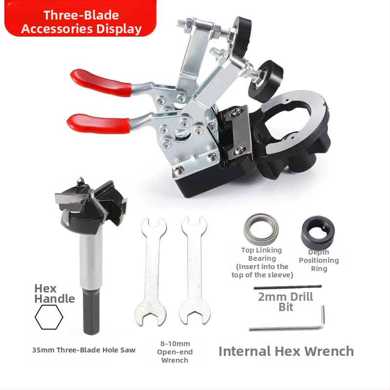 Дървообработващ инструмент: водач за пробиване на панти за шкафове и локатор за дупки на панти — помощно средство за монтаж