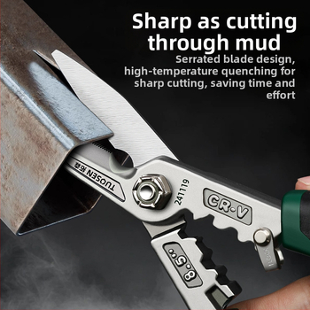 Tuosen Daugiafunkcinės geležies žirklės metalo darbams — aviacijos žirklės, aliuminio plokščių pjovimas, lubų karkaso pjovimas, aukšta kietumas