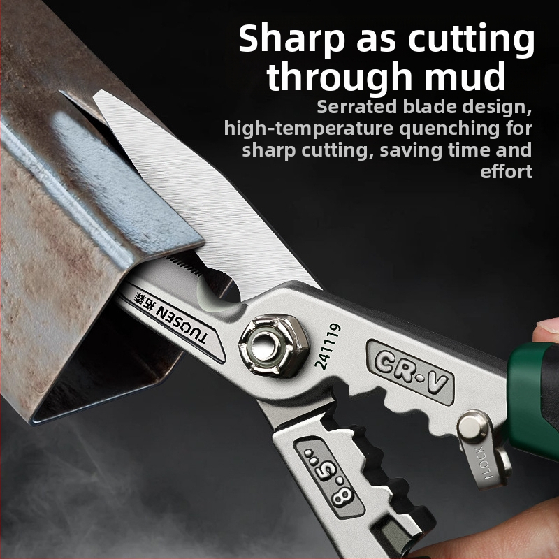 Tuosen Daugiafunkcinės geležies žirklės metalo darbams — aviacijos žirklės, aliuminio plokščių pjovimas, lubų karkaso pjovimas, aukšta kietumas