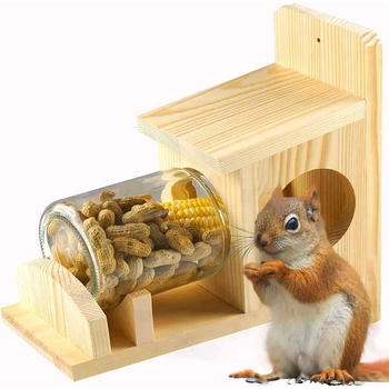 Дървена хранилка за катерици за външен двор — Материал: дърво; Употреба: универсална; Настолен занаятчийски декоративен елемент
