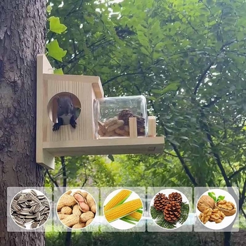 Ξύλινος τροφοδότης σκίουρου για εξωτερικό κήπο — Υλικό: Ξύλο; Χρήση: Καθολική; Διακοσμητικό επιτραπέζιο χειροποίητο