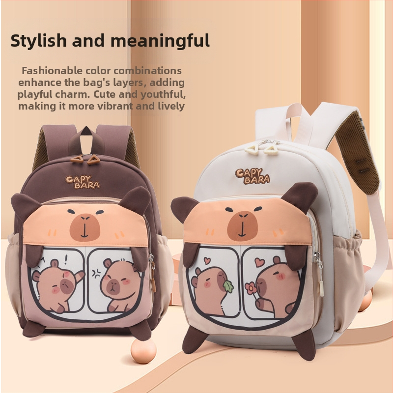 Детска ученическа раница с принт капибара, Oxford плат, дишаща и износоустойчива, стил детски и сладък, подплата полиестер, криви презрамки