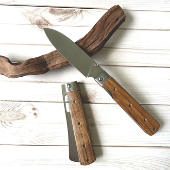 Cuțit pliabil cu mâner din lemn, oțel inoxidabil 3Cr13, lamă de 9,5 cm, pentru camping și bucătărie