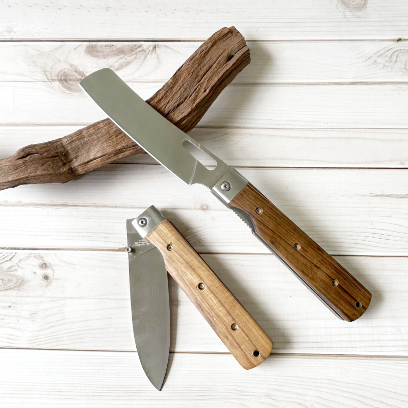 Cuțit pliabil cu mâner din lemn, oțel inoxidabil 3Cr13, lamă de 9,5 cm, pentru camping și bucătărie