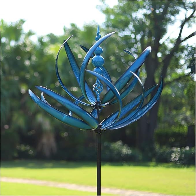 Iron Geometric Wind Spinner with Rotating Top Windmill – Halowind Outdoor Garden Sculpture
