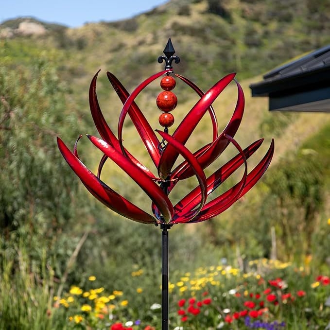 Iron Geometric Wind Spinner with Rotating Top Windmill – Halowind Outdoor Garden Sculpture