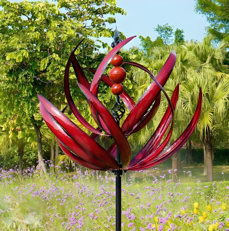 Iron Geometric Wind Spinner with Rotating Top Windmill – Halowind Outdoor Garden Sculpture