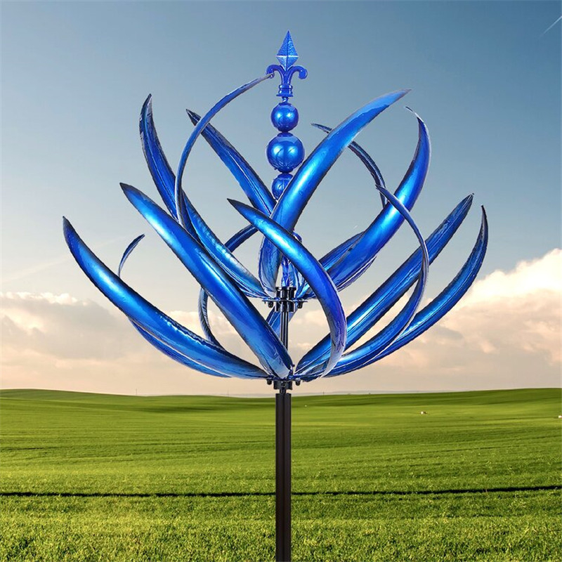 Iron Geometric Wind Spinner with Rotating Top Windmill – Halowind Outdoor Garden Sculpture