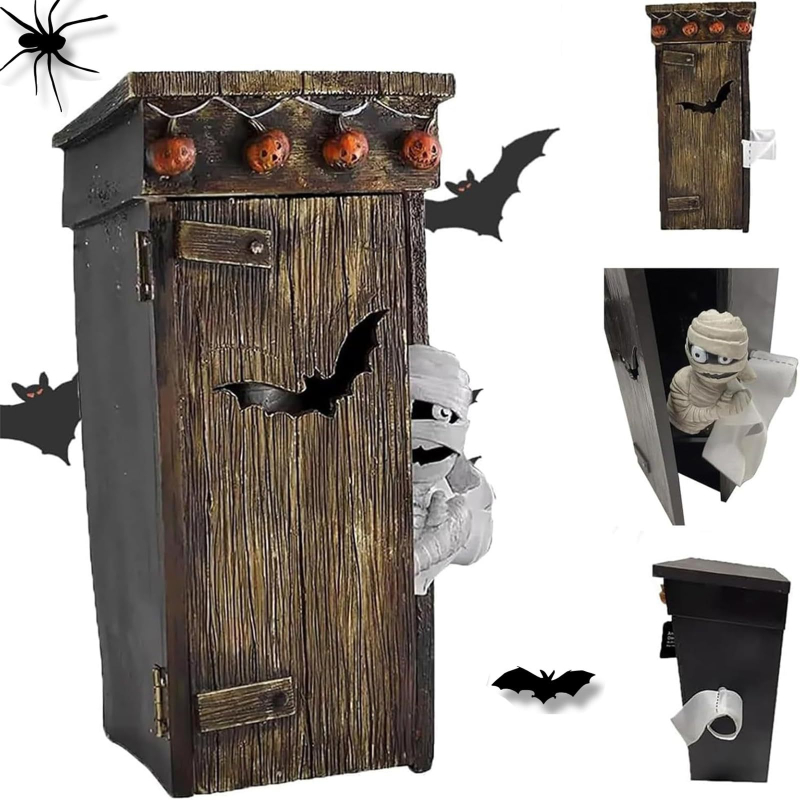 Halloween műgyanta dekoráció: vécés múmia – törpe, újságot olvas, modern minimalista stílus, Bindian