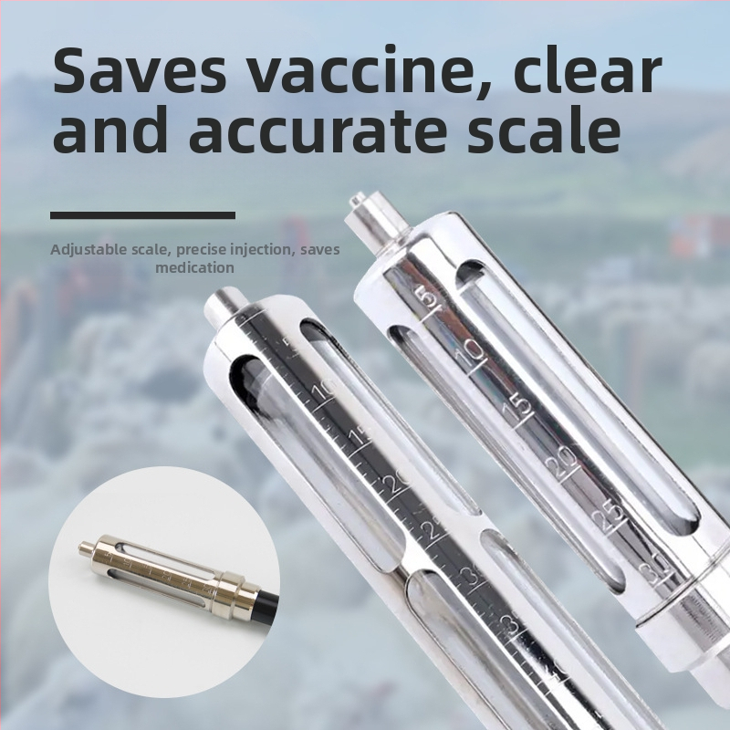 Ветеринарен ваксинен инжектор от неръждаема стомана с дълга ръкохватка, регулируем за прасета, крави и овце — подходящ за животновъдство и аквакултура; работи при нормална температура; качество гарантирано