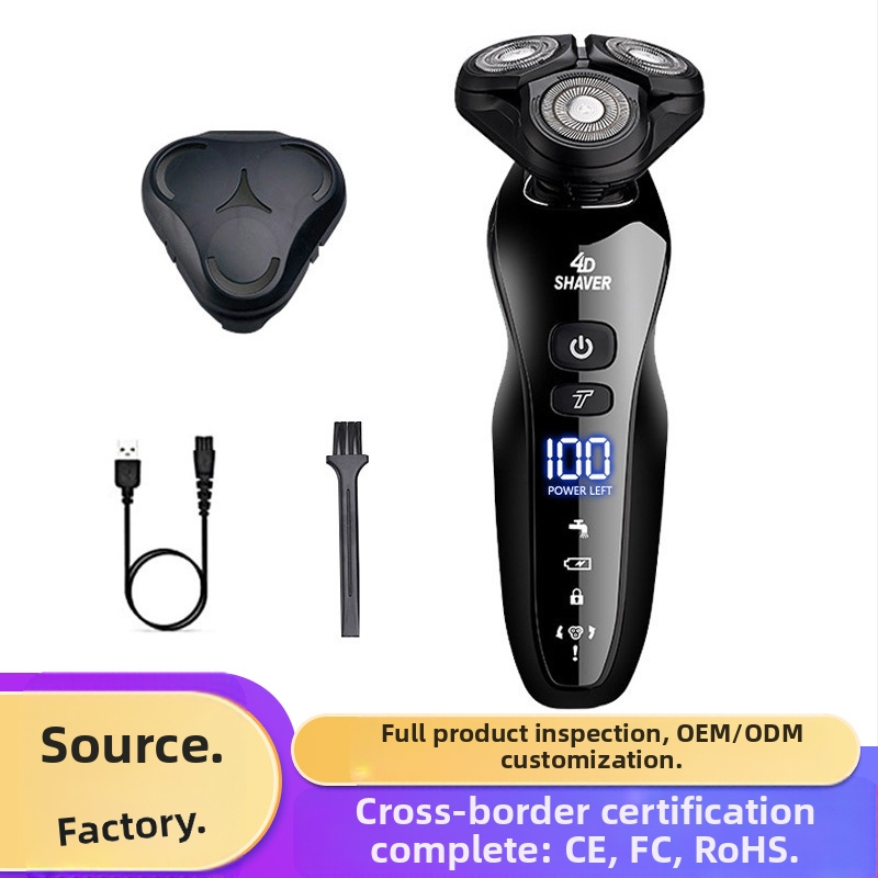 Elektrinis skustuvas su pasukama 3 dantų galvute, įkraunamas, įmontuota 500–800 mAh baterija, veikimo laikas iki 60 min., atsparus vandeniui viso kūno plovimui