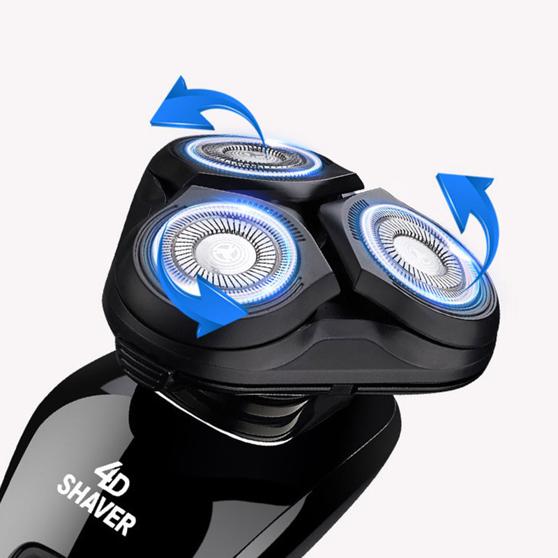 Elektrinis skustuvas su pasukama 3 dantų galvute, įkraunamas, įmontuota 500–800 mAh baterija, veikimo laikas iki 60 min., atsparus vandeniui viso kūno plovimui